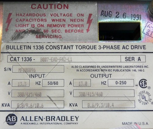 Allen Bradley 1336-B007-EAD-FA2 Adjustable AC Drive 460VAC 5.6 kW 7.5HP 13A 60Hz - Picture 11 of 12