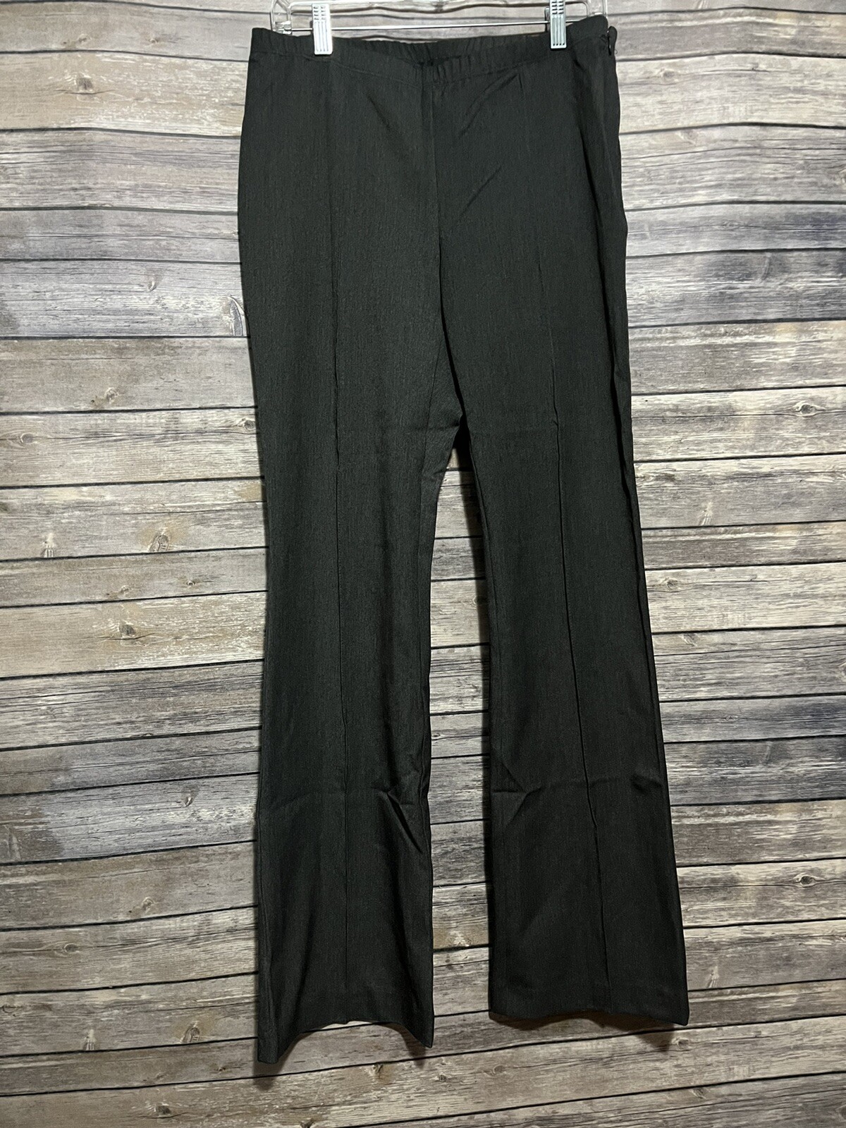 KAREN KANE Women's Gray Dress Pants Flare Leg Elastic Waist Size 10