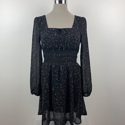 Party Dress Black Gold Stars Square Neck Flowy Aeropostale Sz XS