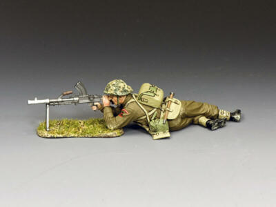 Figurine King & Country DD342(G) - Bren Gunner Couché Sur Base Herbe - NEUF