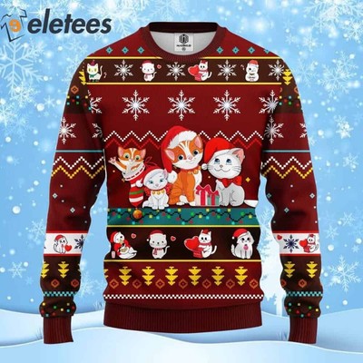 Cat Cartoon Cute Noel Ugly Christmas Sweater - Animal Festive Wear