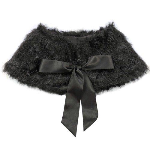 Girls Faux Fur Bolero Shrug Wrap Coat Shawl Princess Wedding Party Cape Jacket - Picture 8 of 19