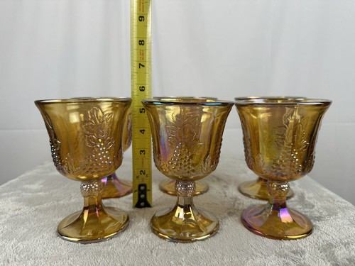 Indiana Glass Amber Marigold Carnival Glass Grape Harvest Compote Set - Picture 23 of 24