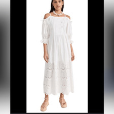 ULLA JOHNSON Narcisa cold-shoulder broderie anglaise cotton maxi dress size 8