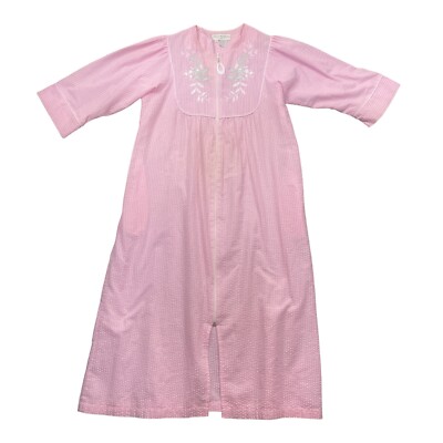 Duster Robe Seersucker Zip Front Robe Miss Elaine Pink Floral