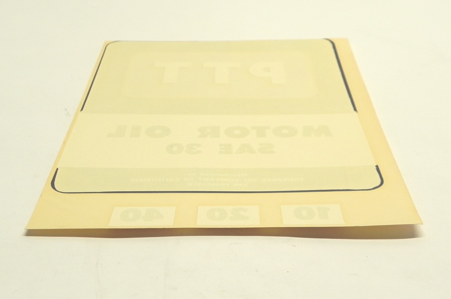 VINTAGE STANDARD OIL PPT MOTOR OIL SAE 30 PUMP DECAL  ALTERNATIVE OIL WEIGHT NOS