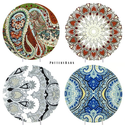 Pottery Barn Paisley 8,75" Salatteller Set 4-teilig Mid Century Textildruck neuwertig