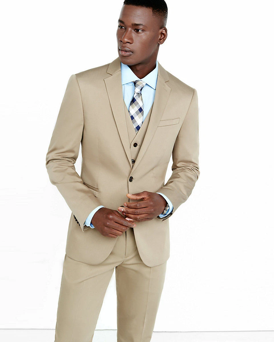 NEW EXPRESS 198 KHAKI SLIM PHOTOGRAPHER COTTON SATEEN SUIT JACKET SZ 36R