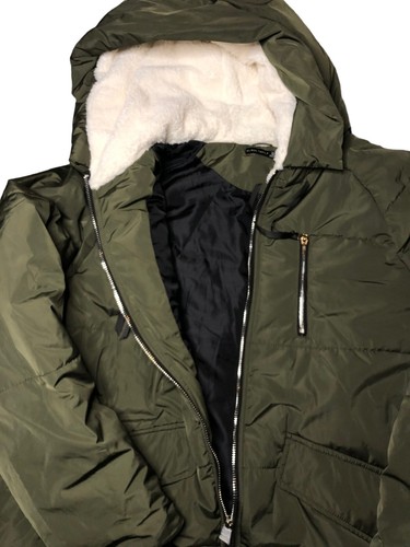 New Black Tape Green Khaki Long Hooded Zip Up Puffer Coat Plus Size 3X - Picture 4 of 10