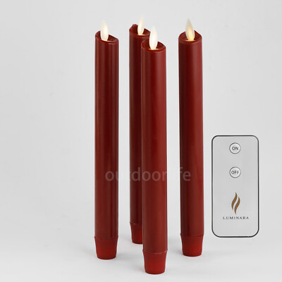 9.5'' Luminara Flameless Wax Burgundy LED Taper Candles with Remote Moving Wick
