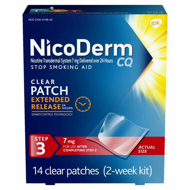 NicoDerm CQ Nicotine Patches Stop Smoking 7Mg Step 3 14 Ct     *EXP : 11/26*