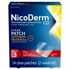 NicoDerm CQ Nicotine Patches Stop Smoking 7Mg Step 3 14 Ct     *EXP : 11/26*