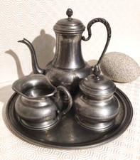 service à thé café étain 95% théière plateau pot a lait sucrier vintage