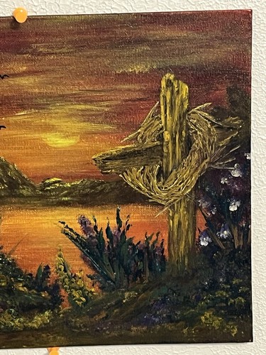 Christian Painting The Cross Crown Of Thorns OOAK 9x12" Canvas Board Acrylic Art - Picture 2 of 6