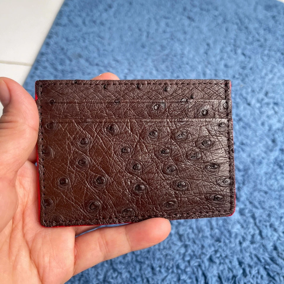 OSTRICH Leather SKIN Credit Card Holder DOUBLE SIDE Genuine OSTRICH Brown - Image 3 of 4