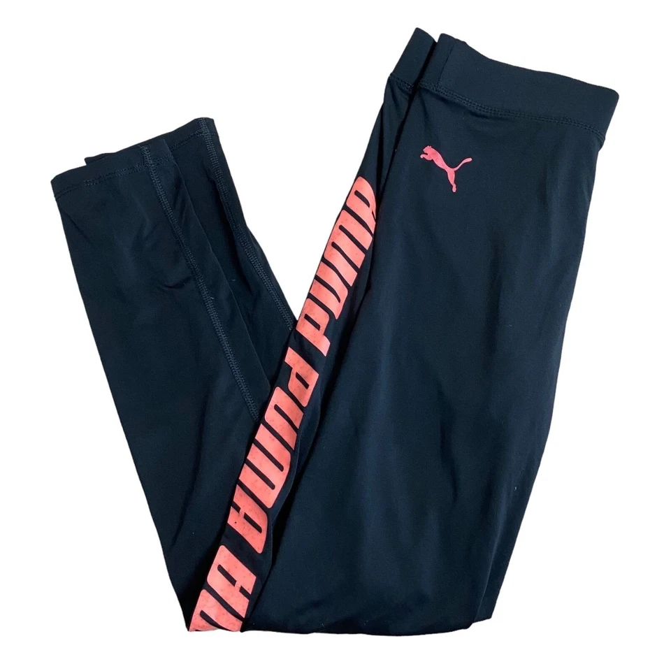 Leggings deportivos juveniles PUMA negros con logotipo rosa PLUS Top azul marino antiguo NIÑAS talla 10/12 Foto 2 de 4