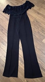 Black Sz M/L Lace Off The Shoulder Fitted Front Pleated Black Jumpsuit Romper