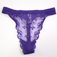1 VTG Victoria's Secret Y2K Sheer Embroidered High Cut Thong Panties SMALL