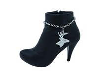 Women Boot Bracelet Silver Metal Chain Anklet Shoe Reindeer Charm Christmas Deer