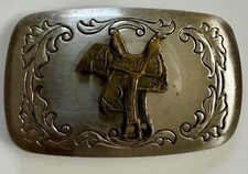 Vintage Western Horse Saddle Filigree Belt Buckle Made In USA
