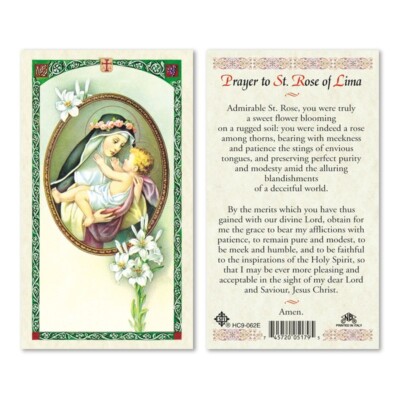 Saint St. Rose of Lima - Prayer to St Rose of Lima - Paperstock Holy Card 062ENL