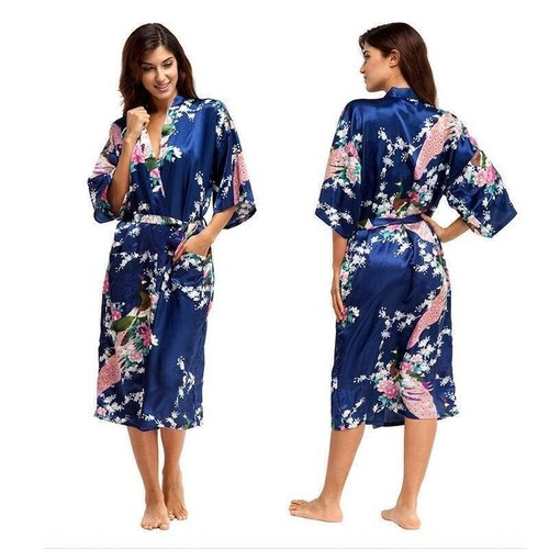 Lady Print Silk Satin Kimono Robe Night Dress Gown Bathrobe Nightwear Sleepwear▪ - Picture 8 of 17