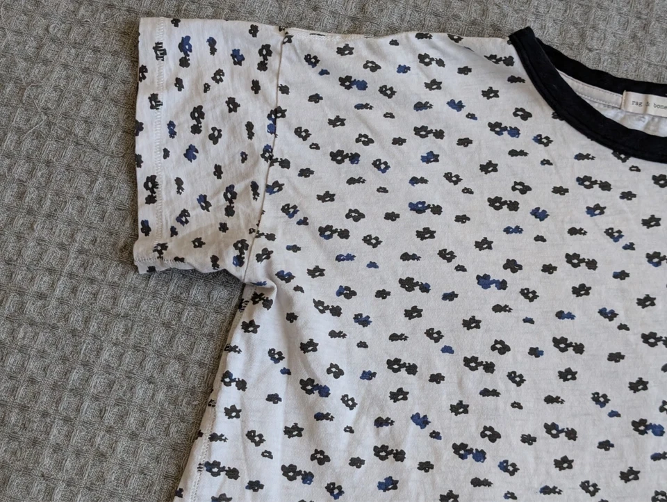 Top de Jean Rag Bone para Mujer XS Extra Pequeño Blanco Estampado de Flores Camiseta Calce Relajado Crew Foto 3 de 4