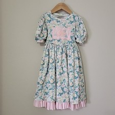 Vintage Rebecca Raggs Original Girls Floral Gingham Pastel Layered Dress Size 5