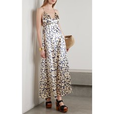 NWD Ulla Johnson Navy Beige Floral Print Sleeveless Evie Satin Dress Womens 0