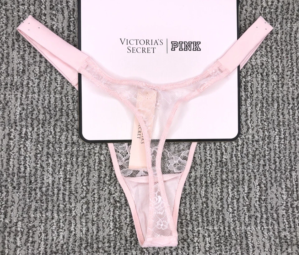 Victoria's Secret Very Sexy NWT Medium Pink Lace Scatter Shine Strap Thong Panty - Image 4 of 4