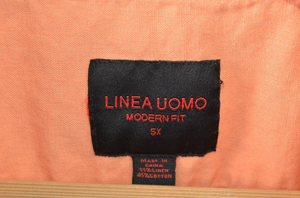 Camisa Linea Uomo Mezcla de Lino Para Hombres 5X Naranja Manga Corta Calce Moderno Abotonada Foto 4 de 4