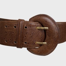 Vintage Brown Leather Belt Wide Buckle Waist Belt