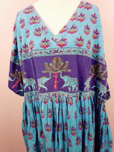 Comfort Choice 5X Maxi Dress V-Neck Acqua Blue Abstract Print w/Elephants - Picture 2 of 10