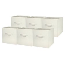 Collapsible Cube Storage Bin Fabric Organizer Vanilla Cream Color Set of 6 10.5