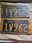 Vintage 1937 Pennsylvania License Plate Map Border PA Penna Tag 1V962 — photo 1