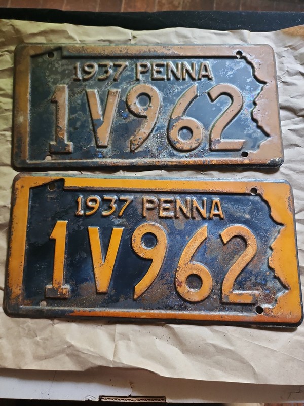 Vintage 1937 Pennsylvania License Plate Map Border PA Penna Tag 1V962