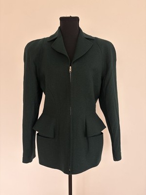 RARE Vintage Thierry Mugler Green Tailored Zip Up Blazer with Knit Detailing