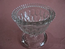 THUMBPRINT & HOBNAIL PATTERN GLASS PEDESTAL MASTER OPEN SALT CELLAR,1880's