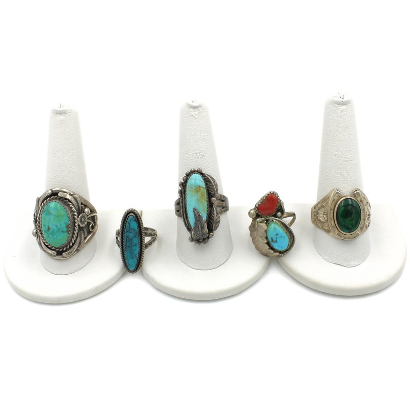 Southwest Signed Sterling Turquoise Abalone 3.5-12.5 Rings Lot of 5 #S5343-5