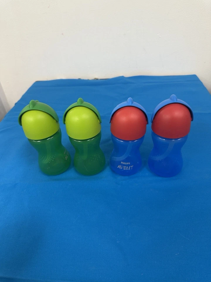 Philips Avent My Bendy Taza de Paja Lote de 4 - 300 ml 10 oz Azul Verde Tapa Abatible Foto 3 de 4