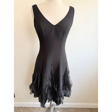 White House Black Market Black V-Neck Ruffle Petal Hem Cocktail Dress Size 0