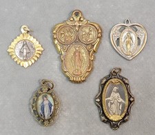 Vintage RELIGIOUS Assorted VIRGIN MARY CHRISTIANITY Medals PENDANTS Lot of 5