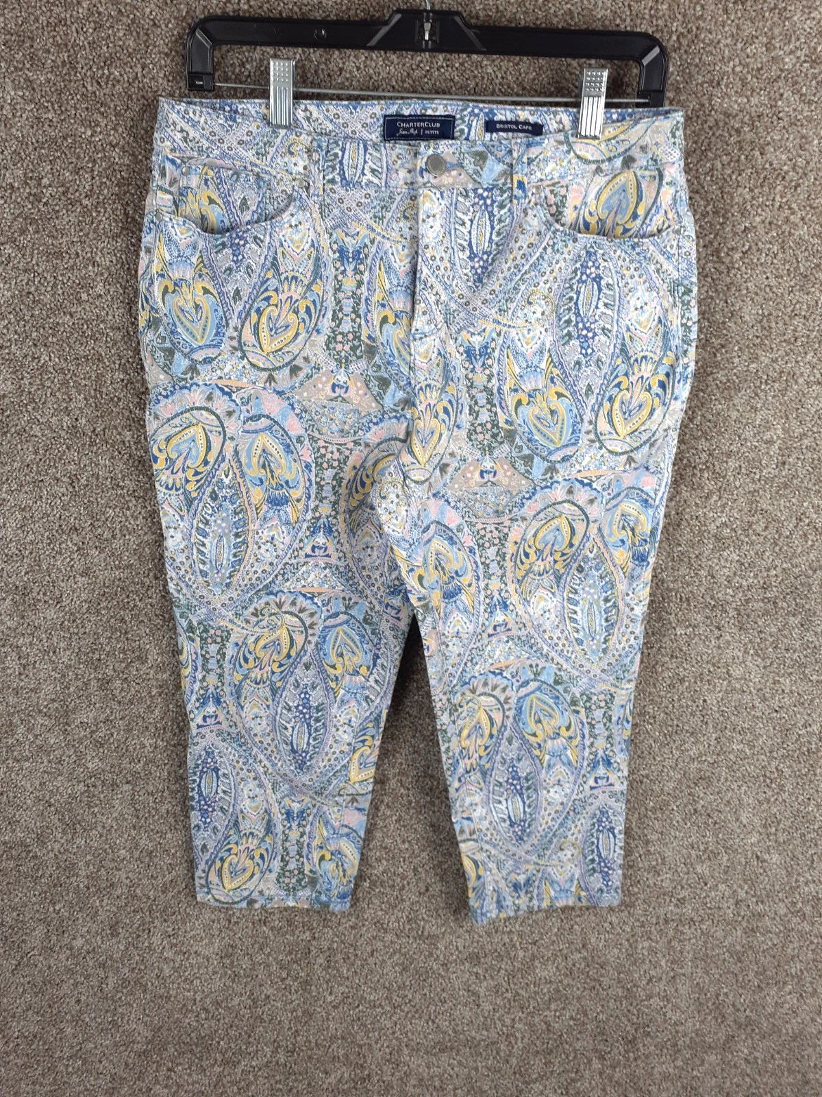 Charter Club Bristol Capri Pants Womens 12P Pastel Paisley Mid Rise Stretch Boho