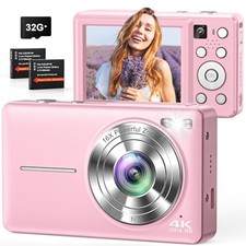 Digital Camera, 4K 64MP Cameras for Photography, Small Compact Point and Pink