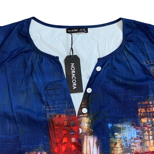 Noracora Womens Faux Button Casual Blouse-Blue-XL-NWT - Picture 3 of 7