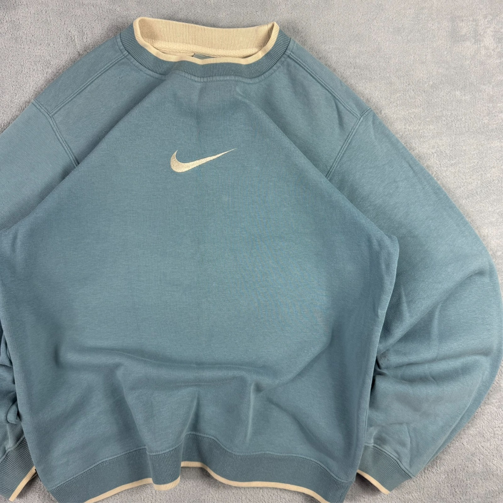 Vintage Nike 2000s Y2K Blue Double Collared Big Swoosh Small Pullover Sweatshirt image 3