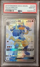 Pokemon TCG Lucario GX SV64/SV94 Hidden Fates Shiny Vault Holo FA PSA 10