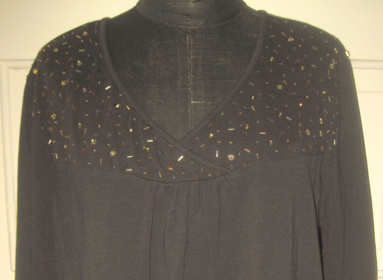 CLASSIC ELEMENTS Black Beaded V-Neck Pullover Top… - image 1