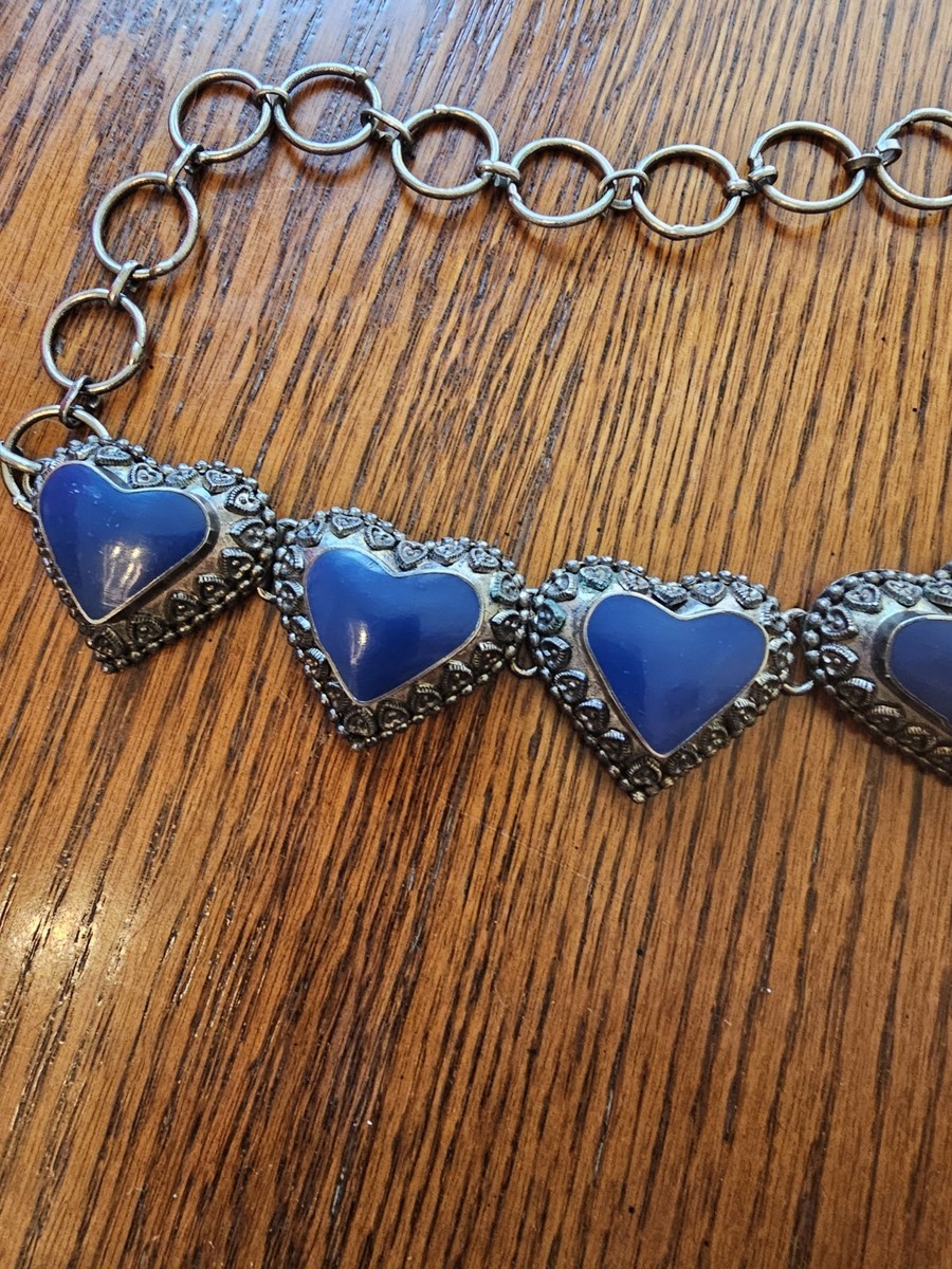 Vintage Metal Heart Blue Heart Inlay BeltIntricate Metal Design View 2