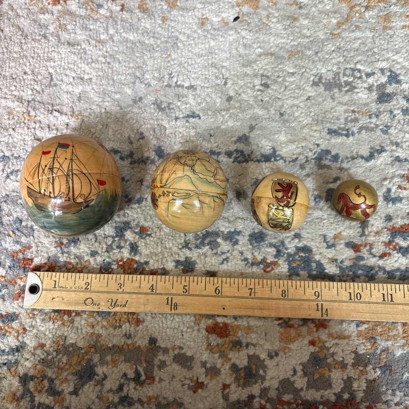 Hand painted Wooden Nesting Ball Ornament Ships Set of 4